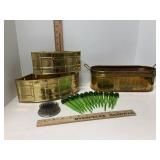 Vtg Pin Frog & Brass Container & Corner Hanging