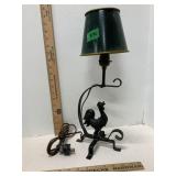 Wrought Iron Rooster Lamp Green Shade