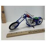 1:18 Scale Chopper Motorcycle Blue & Red Flames