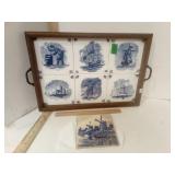 Blue & White  Ceramic Tiles Serving Tray some