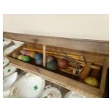 Wooden Lidded Box with Croquet Set