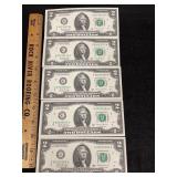 2017A US $2 Sequential Bills 5 Crisp & Flat