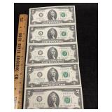 2017A US $2 Sequential Bills 5 Crisp & Flat