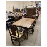 Vtg Wooden Table Captains Chair 3 Side Chairs