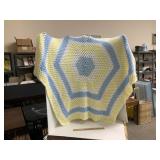 Hexagonal Crochet Baby Blanket Blue Yellow White