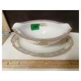 NORITAKE Porcelain Cerulean Gravyboat in Tray