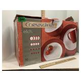 Corningware Etch Brick Red Dinnerware Set NIB 16