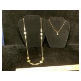 Gold Tone Station Necklace & Pearl ? Pendant