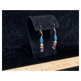 Turquoise ? & Coral Chips Dangle Earrings