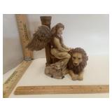 Resin Angel w Lion  & Lamb Figurine Candle Holder