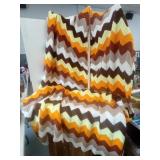 Yellow, Orange Brown & White  ZigZag Crocheted