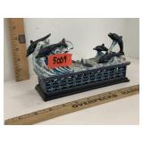 Vtg Cast Iron Coin Bank Jumping Dolphins