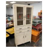 Vtg Glass Front Wooden Kitchen Cabinet