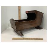 Antique ? Hooded Rocking Doll Cradle Wooden