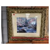 Creek Print In Ornate Vtg Frame Frame Has Damage