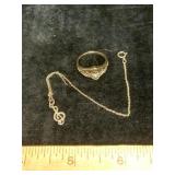 925 Marked Treble Clef Necklace & Vtg Ring