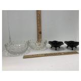 Vtg Fenton ? Black Glass Lotus Candlestick