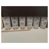 Glass Tumblers w Etched Sunflower & Foliage