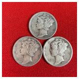 3 - 1941 90% Mercury Silver Dimes