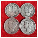 4 - 1936 90% Silver Mercury Dimes
