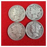 4 - 1944 90% Silver Mercury Dimes