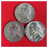 3 - 1945-P Wartime 35% Silver Jefferson Nickels