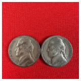 2 - 1943-P Wartime 35% Silver Jefferson Nickels