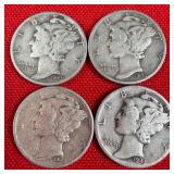 4 - 1943 90% Silver Mercury Dimes