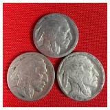 3 Illegible Date Buffalo Nickels
