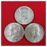 3 - 40% Silver 1969 Kennedy Half Dollars