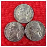 3 - 1945-P Wartime 35% Silver Jefferson Nickels