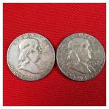 2 - 90% Silver Franklin Half Dollar