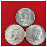 3 - 40% Silver 1968 Kennedy Half Dollars