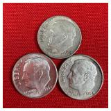 3 - 1964 90% Silver Roosevelt Dimes