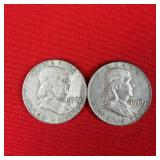 2 - 1959 90% Silver Franklin Half Dollars