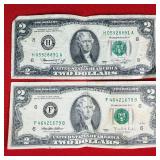1976 & 1995 $2 Dollar Federal Reserve Notes