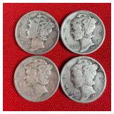 4 - 1941 90% Silver Mercury Dimes