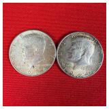 2 - 1964 90% Silver Kennedy Half Dollars