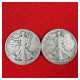 2 - 1941-D Walking Liberty 90% Silver Half Dollars