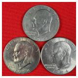 3 - 1974 Eisenhower 'Ike' $1 Dollar Coins
