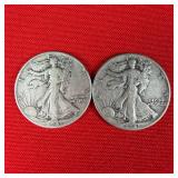 2 - 1941 Walking Liberty 90% Silver Half Dollars