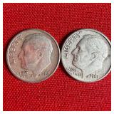2 - 1961 90% Silver Roosevelt Dimes