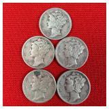 5 - 1941 90% Silver Mercury Dimes