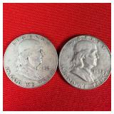 2 - 1952 90% Silver Franklin Half Dollars