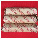 3 - 50 Cent Rolls of Unsorted Pennies