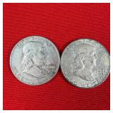 2 - 1960 90% Silver Franklin Half Dollars