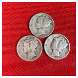 3 - 1944 90% Silver Mercury Dimes