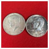 2 - 1964 90% Silver Kennedy Half Dollars
