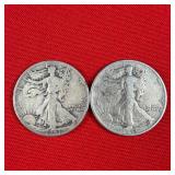 2 - 1943 Walking Liberty 90% Silver Half Dollars