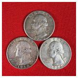 3 - 1964 90% Silver Washington Quarters